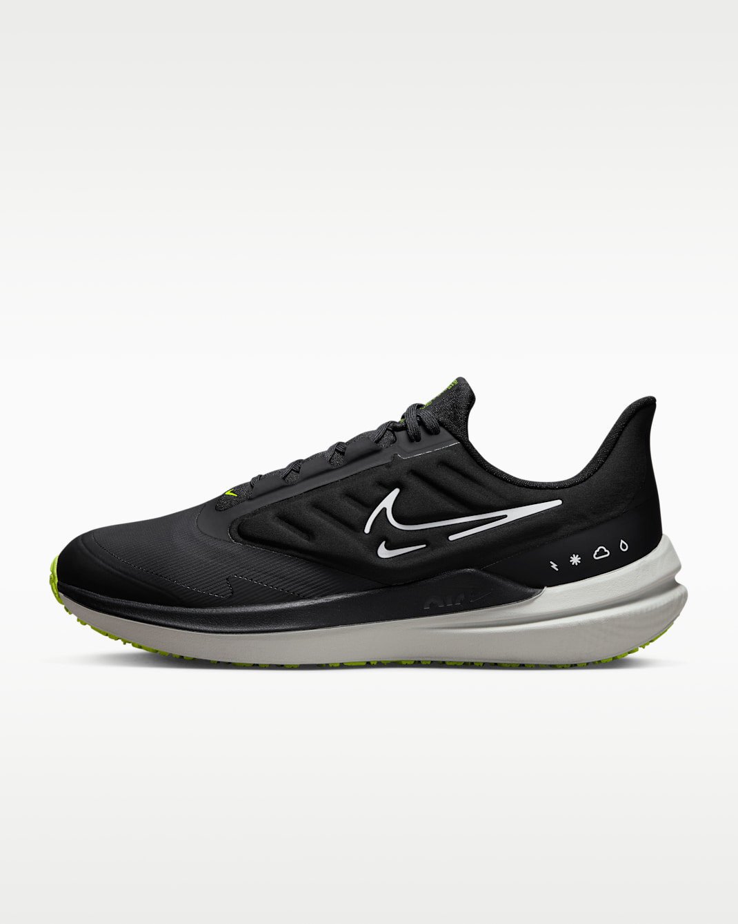 Tenis de correr en carretera acondicionados para los distintos estados del tiempo para hombre Nike Winflo 9 Shield - Negro/Gris humo oscuro/Volt/Blanco
