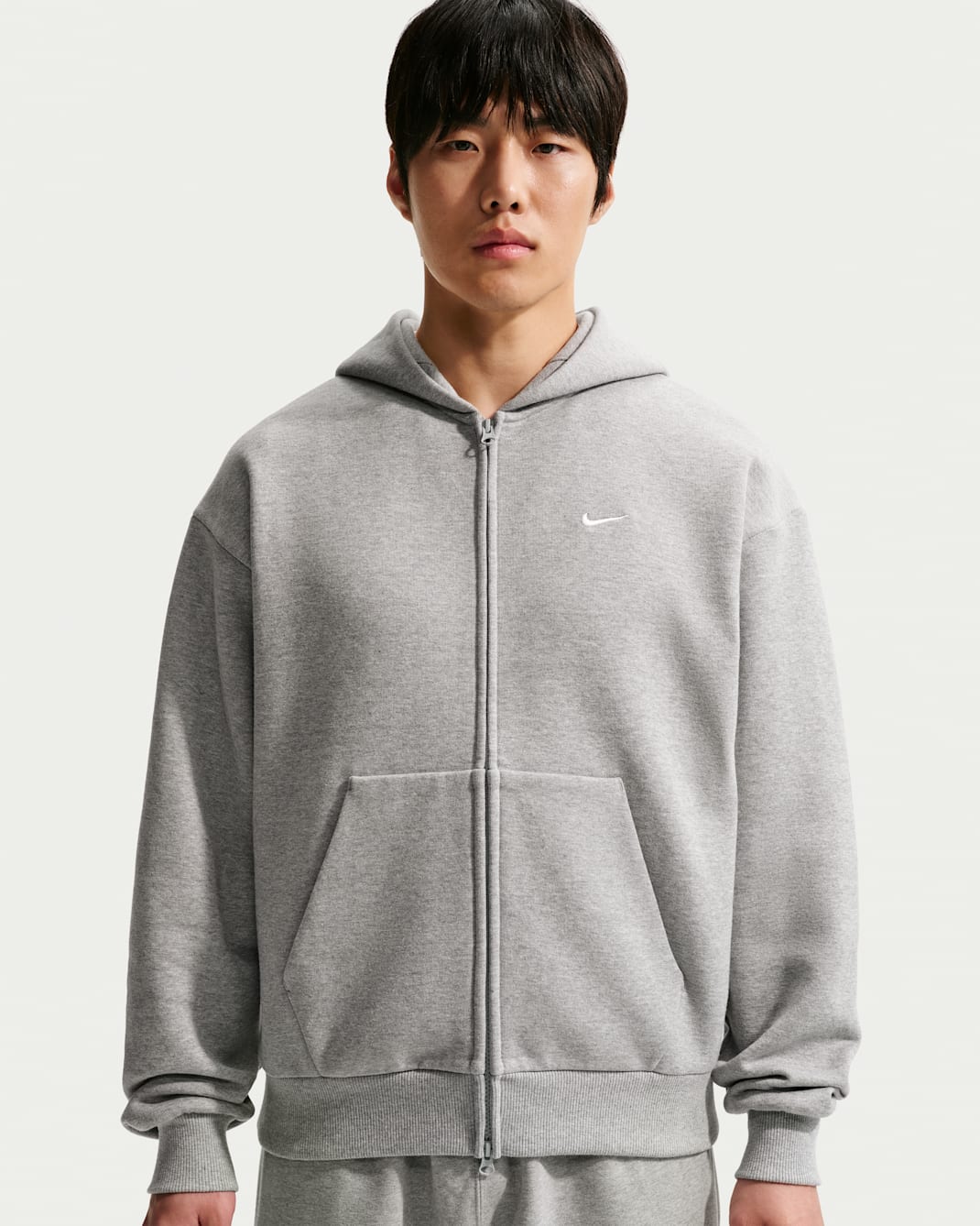 Nike Solo Swoosh Tam Boy Fermuarlı Erkek Kapüşonlu Üstü - Dark Grey Heather/Sail