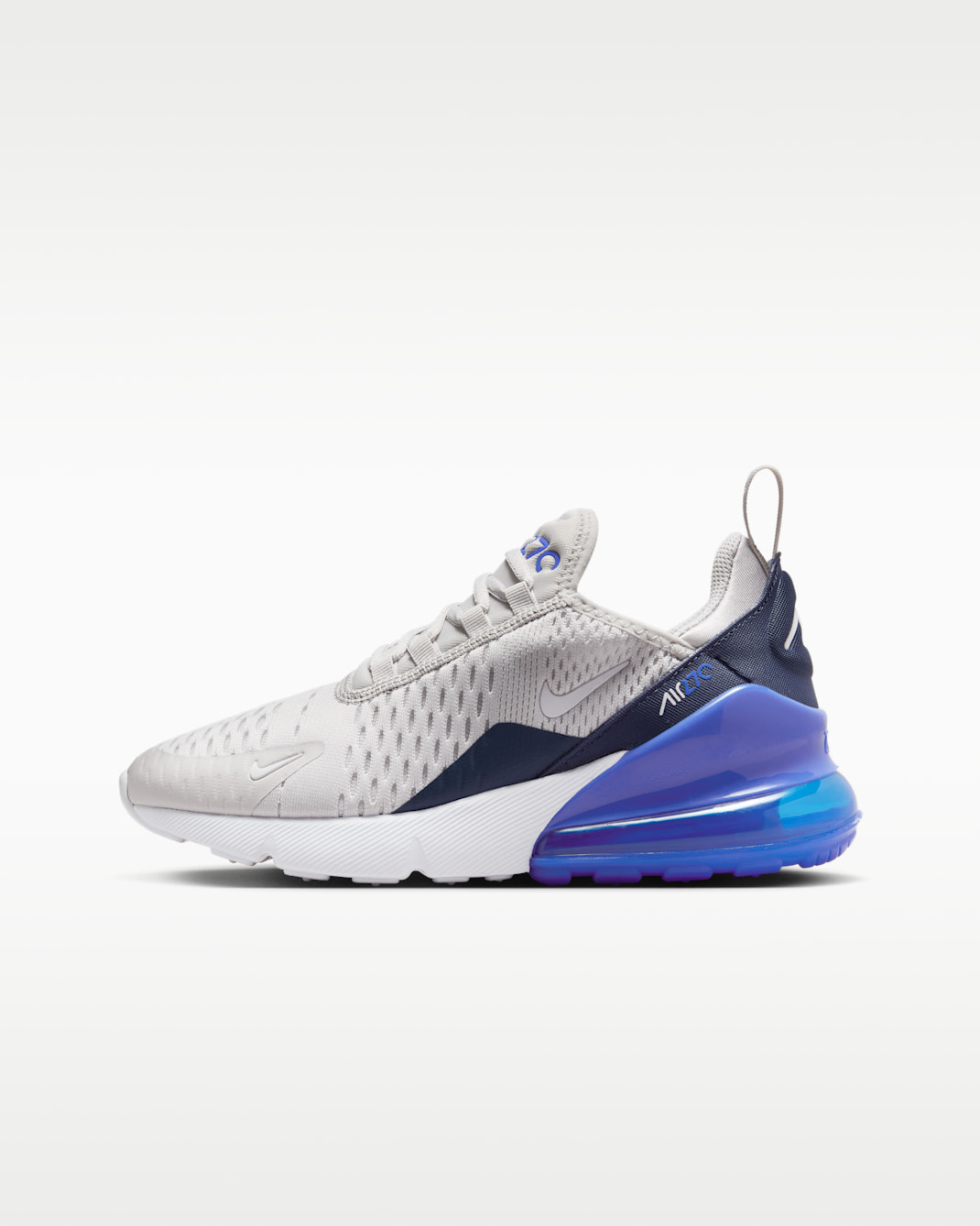 Tenis para niños grandes Nike Air Max 270 - Gris vasto/Hiperroyal/Trueno azul/Blanco