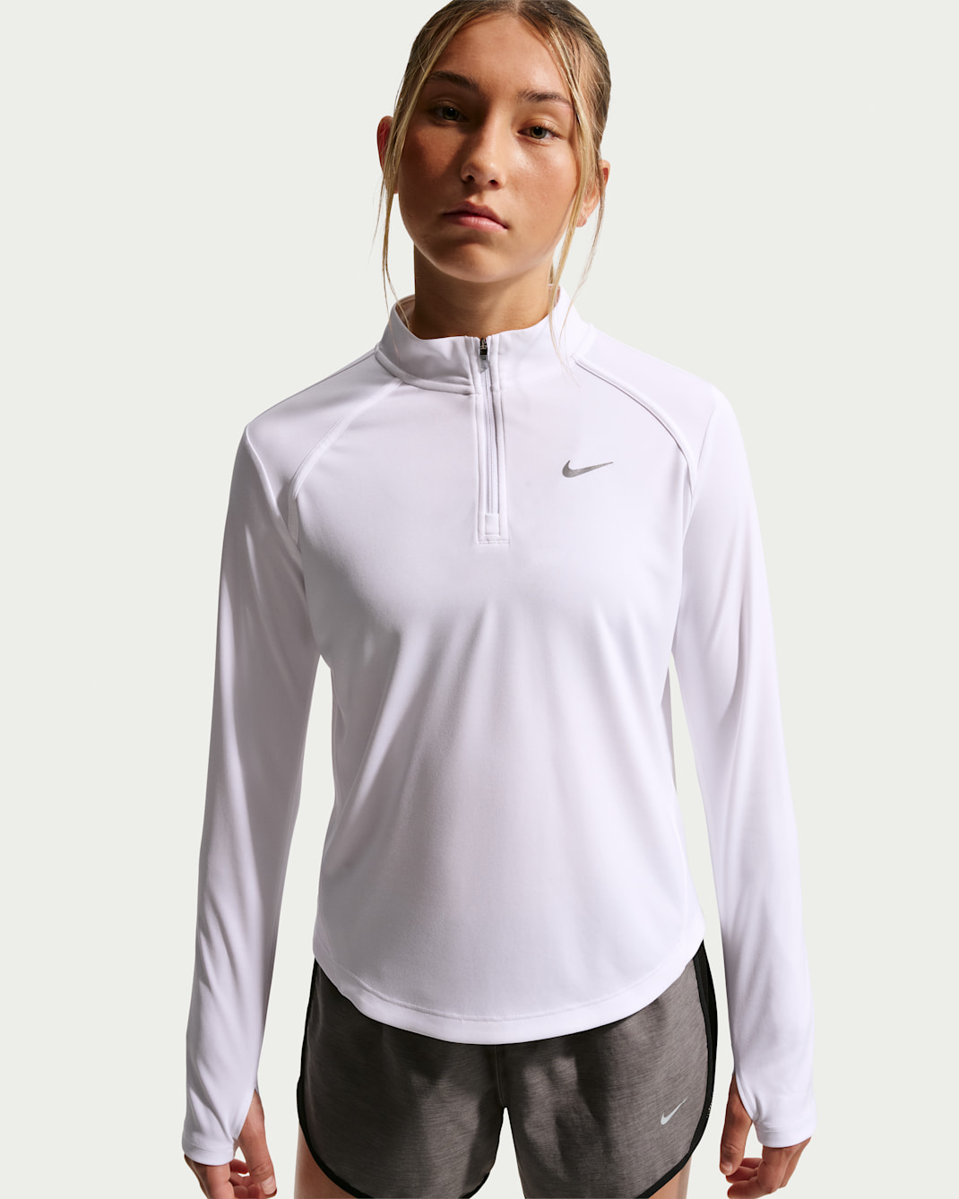 Nike Tempo Older Kids' (Girls') Dri-FIT Long-Sleeve Half-Zip Top - White/White/White