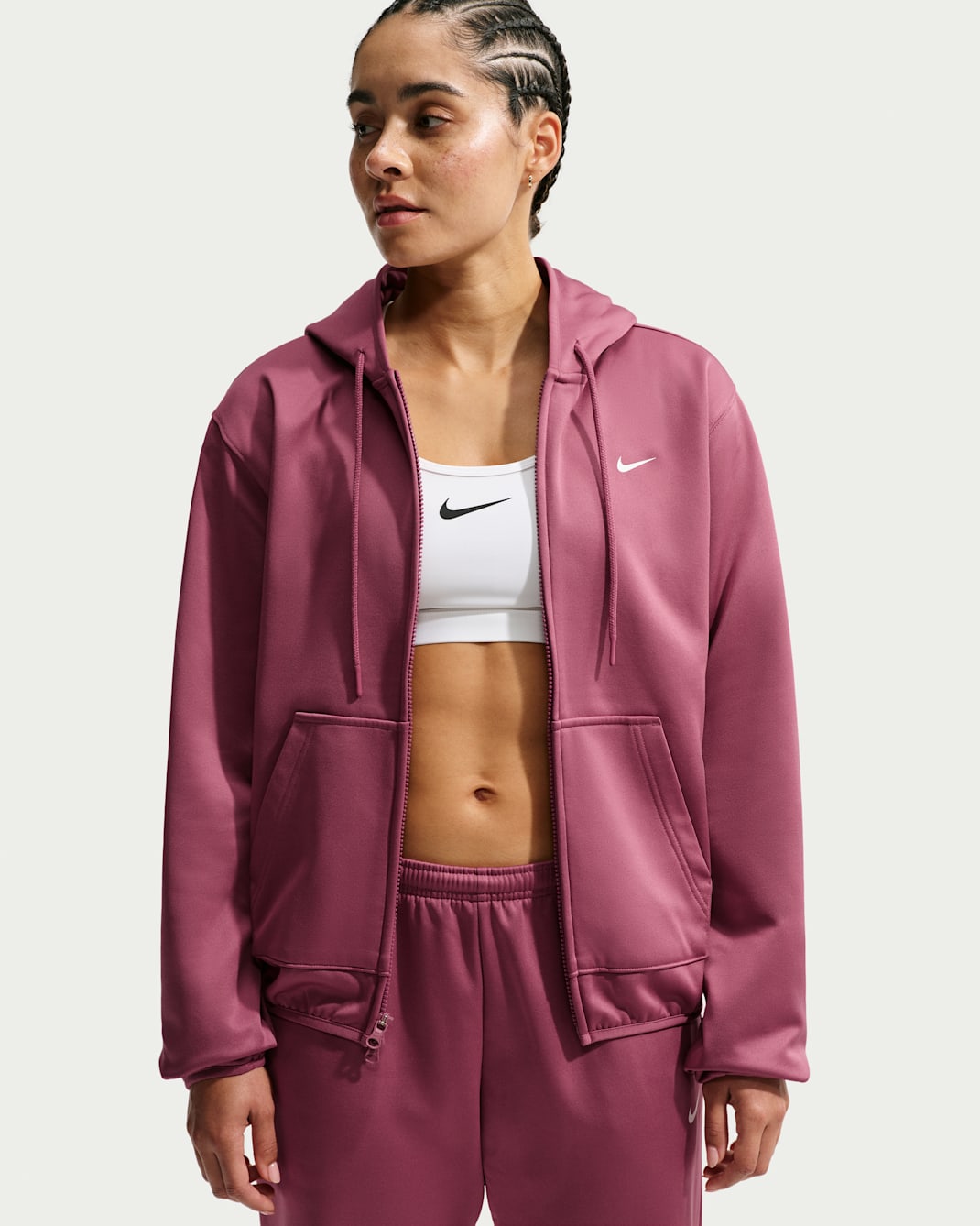 Nike Studio Fleece Sport Women's Therma-FIT Full-Zip Hoodie - Pink Smoke/White
