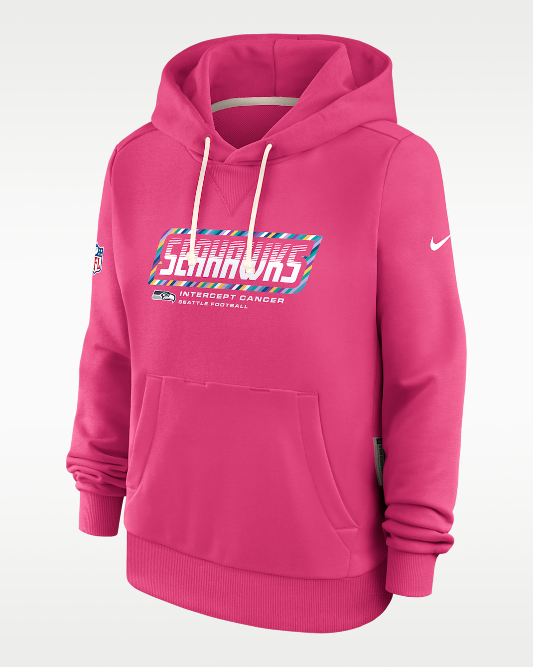 Sudadera con gorro sin cierre Nike Dri-FIT de la NFL para mujer Seattle Seahawks Crucial Catch Standard Issue - Rosa