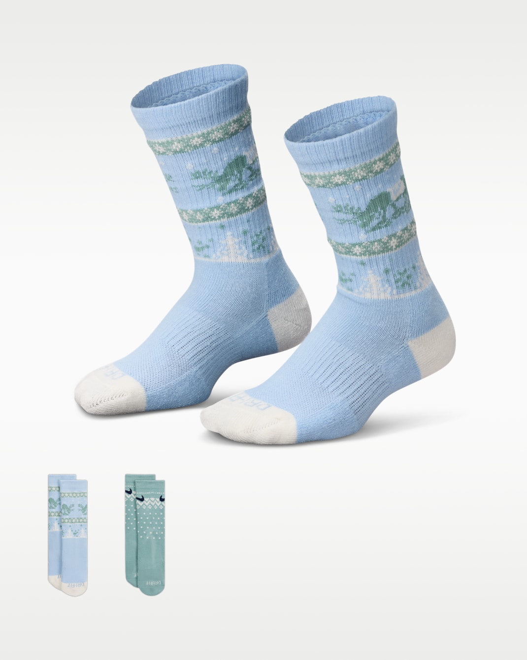 Nike Little Kids' Dri-FIT Fairisle Crew Socks (2 Pairs) - Light Armory Blue