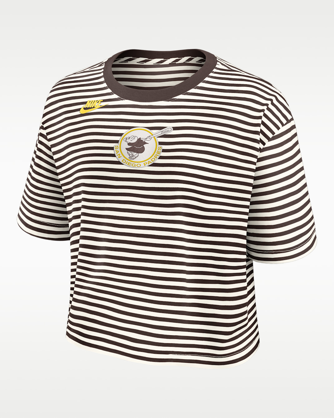 San Diego Padres Cooperstown Logo Striped Women's Nike MLB Cropped T-Shirt - Brown
