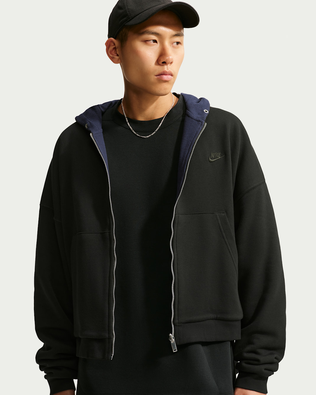 Nike Club Men's Oversized Fleece Full-Zip Reversible Hoodie - Black/Obsidian/White