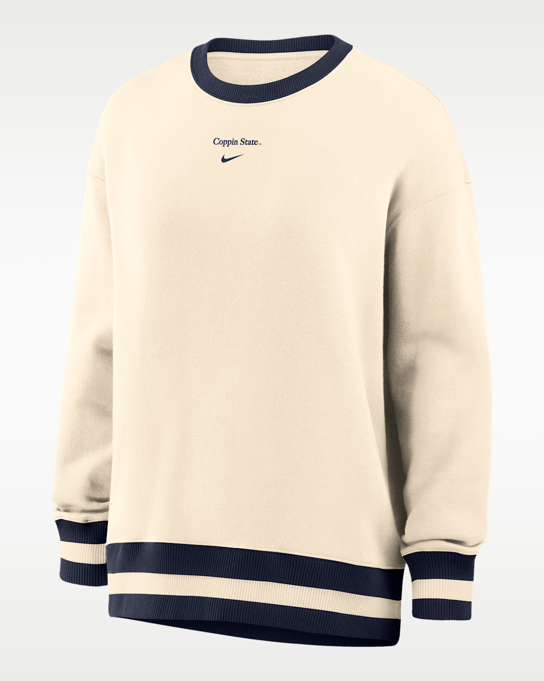 Nike College (Coppin State University) Phoenix Fleece Women's Oversized Sweatshirt - Natural/Navy