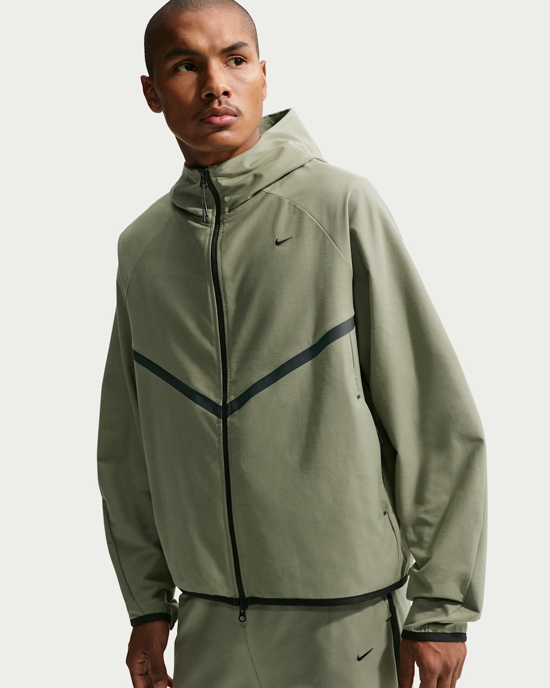 Stickad jacka Nike Tech Shori Windrunner med hel dragkedja för män - Silver Sage/Svart