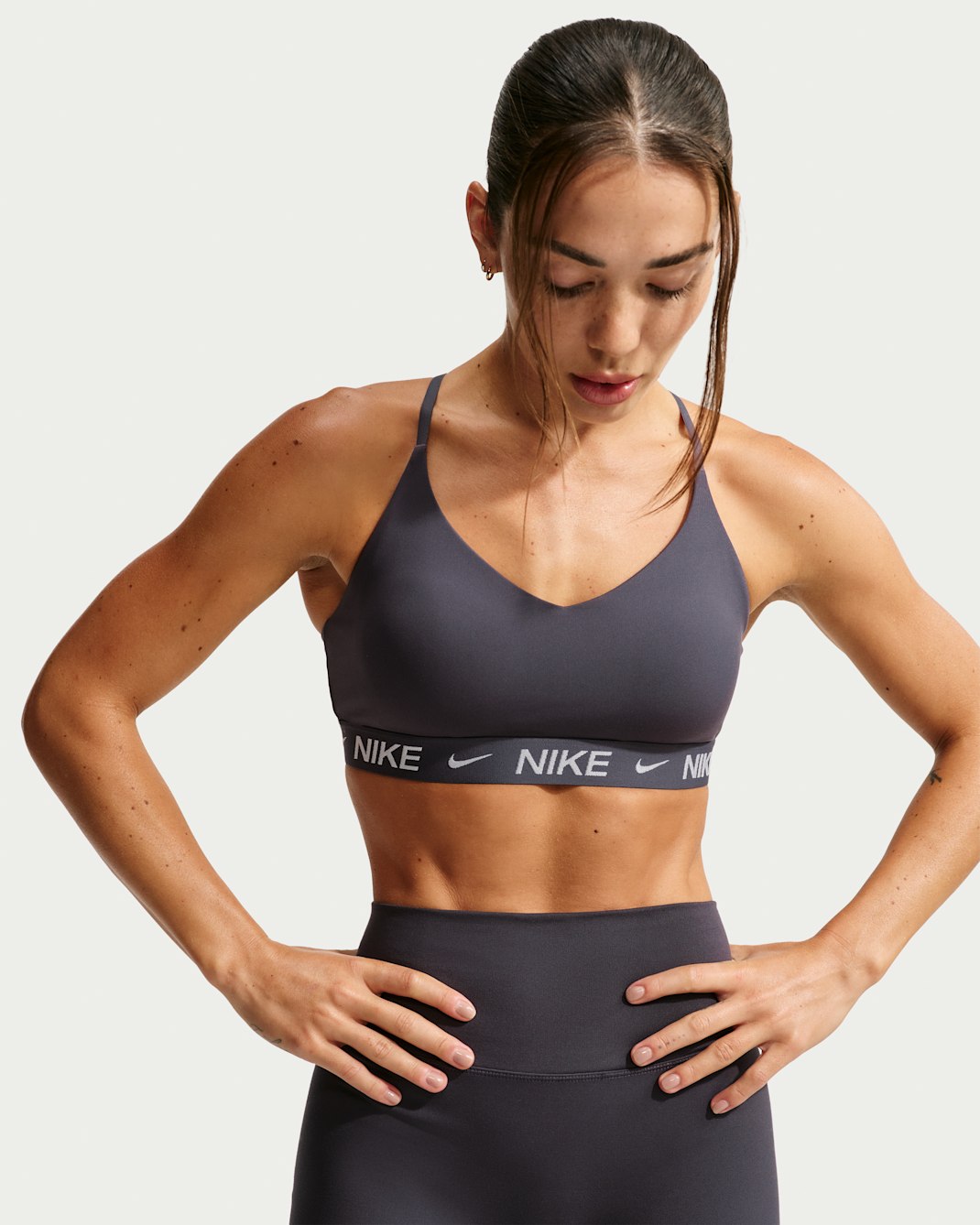 Nike Indy Light-Support Women's Padded Adjustable Sports Bra - Gridiron/White