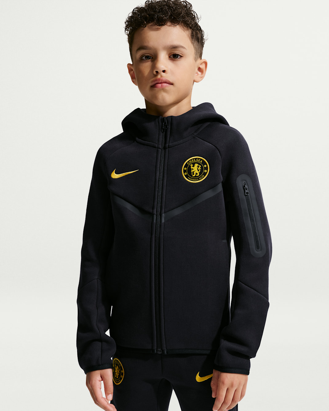 Chelsea FC Tech Fleece Big Kids' (Boys') Nike Soccer Full-Zip Hoodie - Pitch Blue/Midwest Gold
