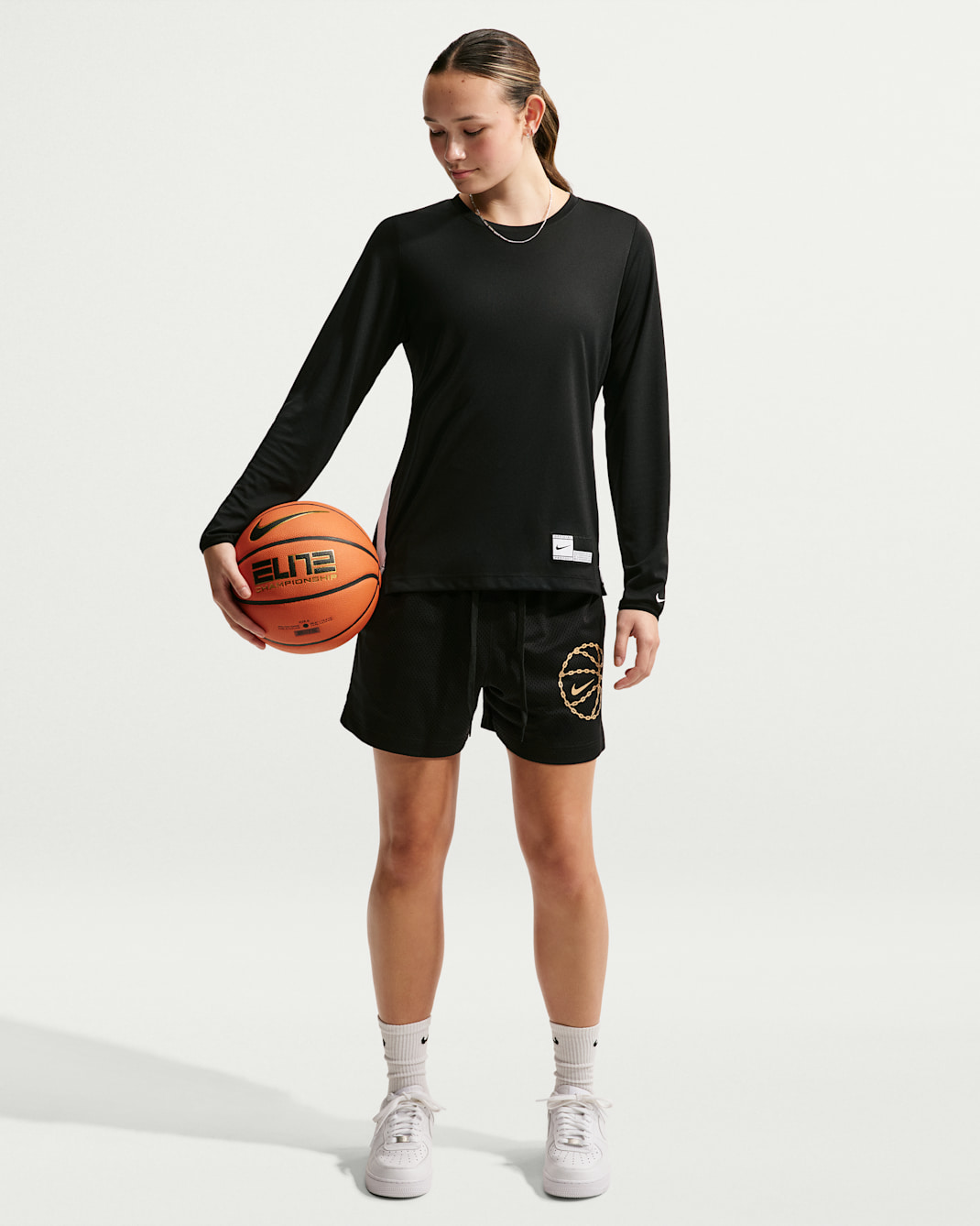 Nike Women's Dri-FIT Mesh Graphic Basketball Shorts - Black/Club Gold