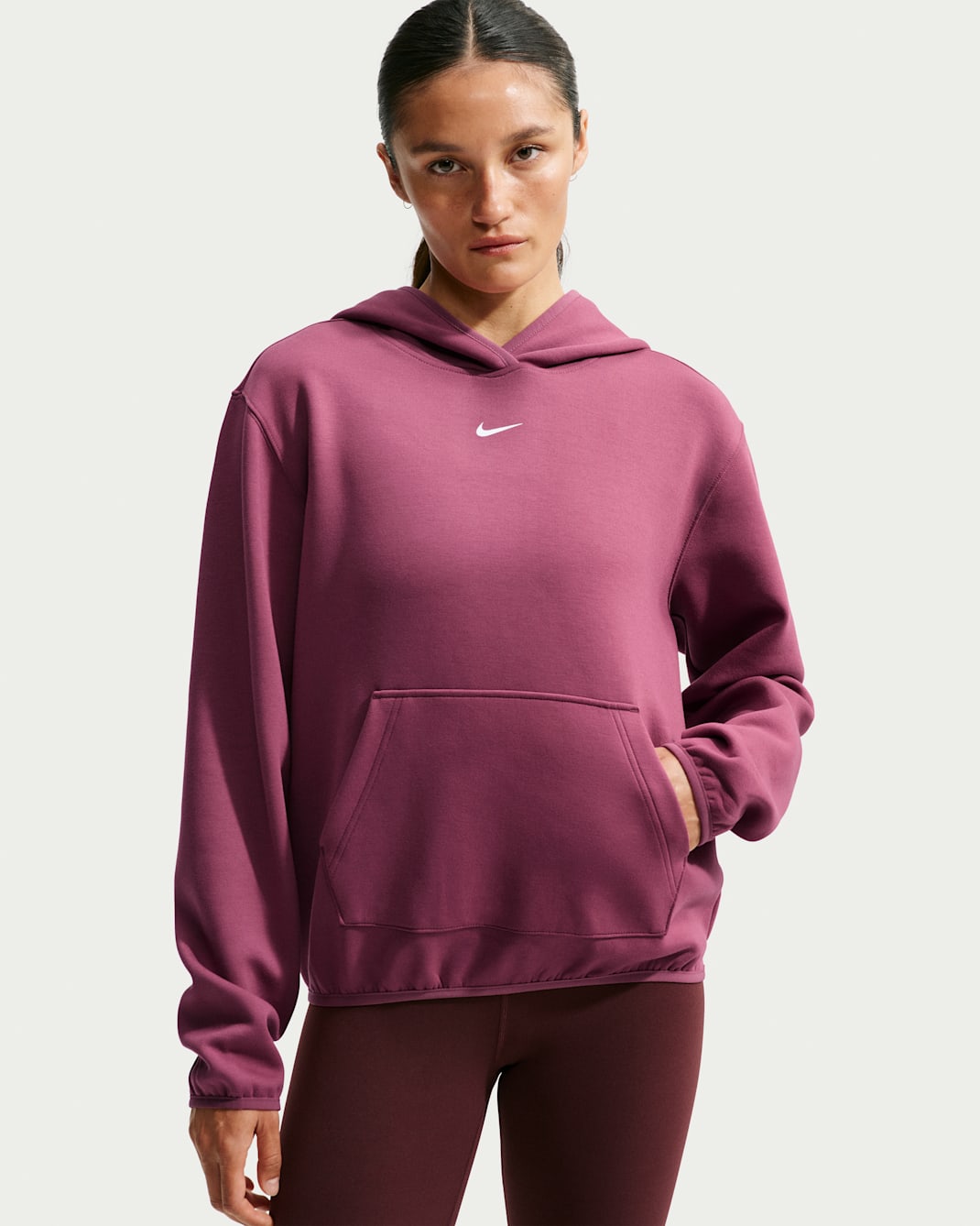 Nike Studio Fleece Sport Women's Dri-FIT Pullover Hoodie - Pink Smoke/White