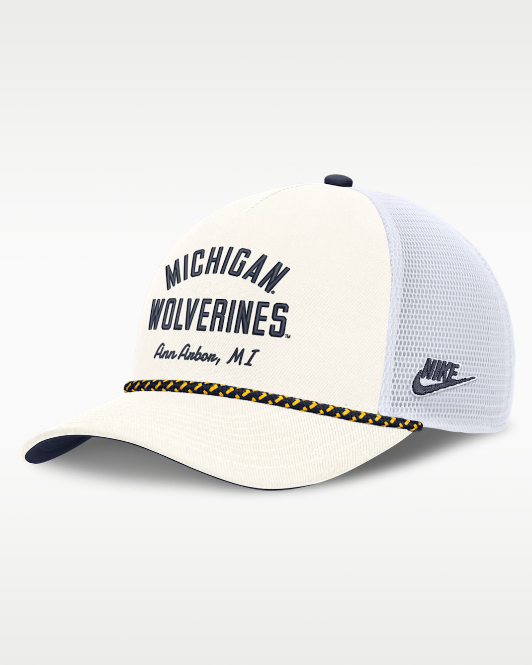 Michigan Denim Men's Nike College Trucker Adjustable Hat - White
