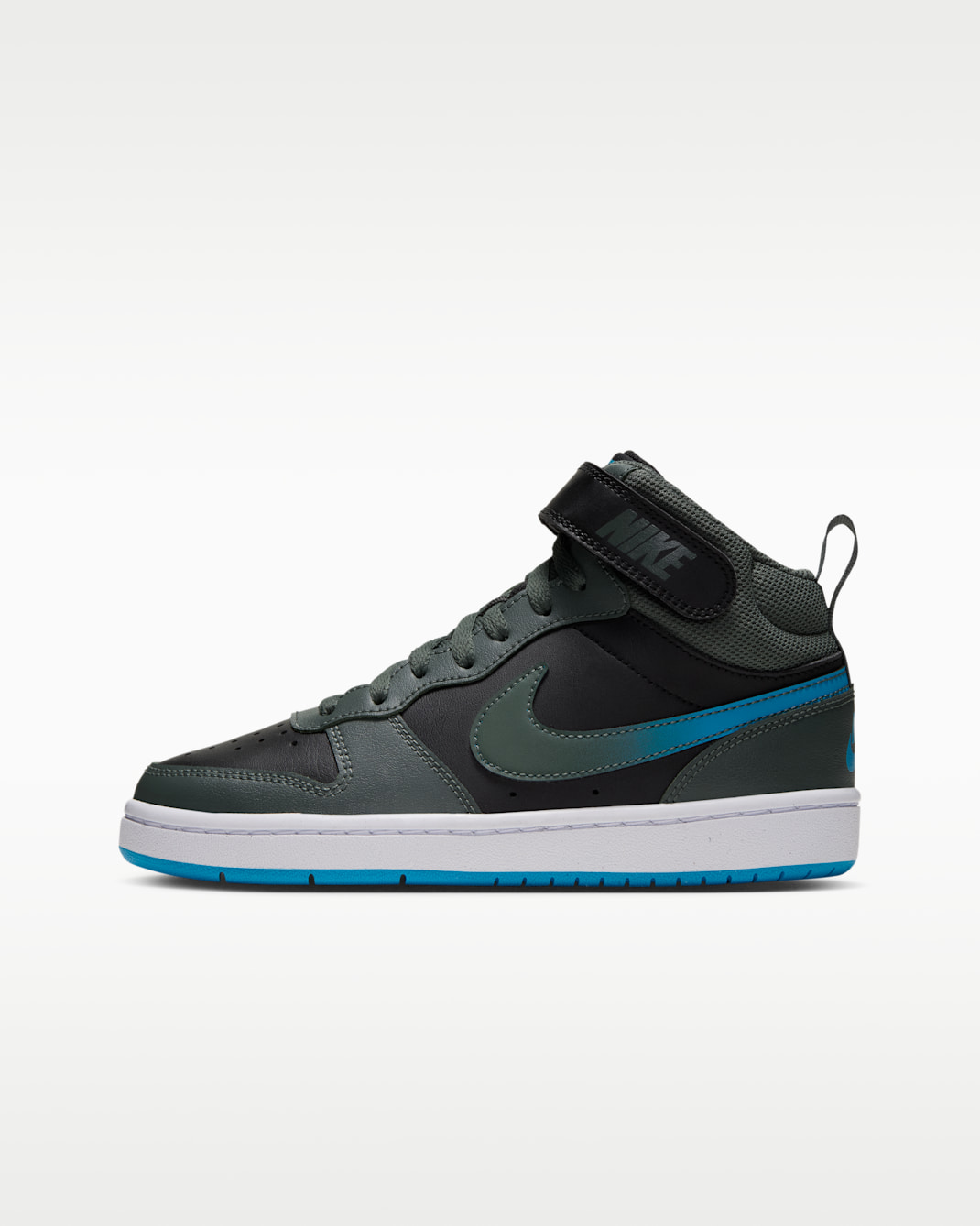 Nike Court Borough Mid 2 Big Kids' Shoes - Black/Camo Green/White/Light Current Blue