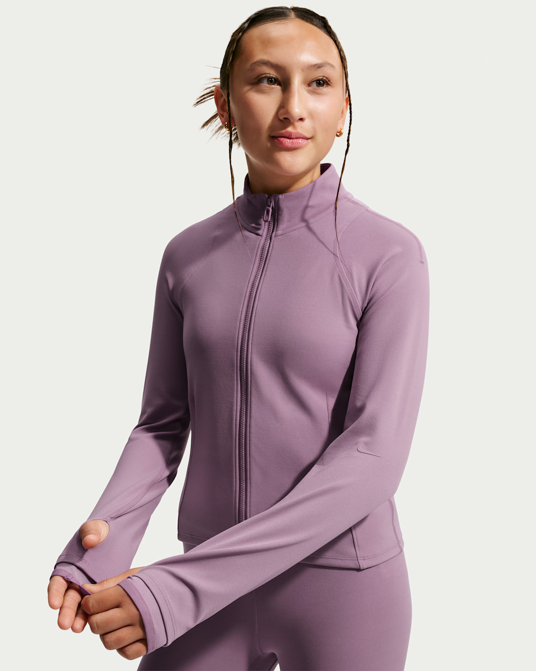 Långärmad tröja Nike Mavn Dri-FIT Fitted med hel dragkedja för tjejer - Violet Dust/Violet Dust