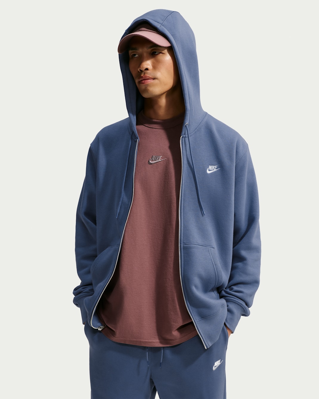 Nike Club Men's Full-Zip Fleece Hoodie - Diffused Blue/Diffused Blue/White
