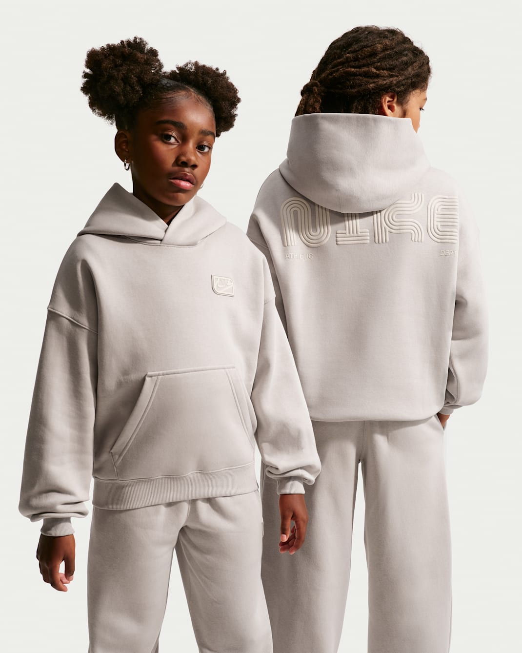 Sudadera con gorro de tejido Fleece oversized para niños talla grande Nike Sportswear Club Fleece - Gris partícula/Marrón verdoso claro