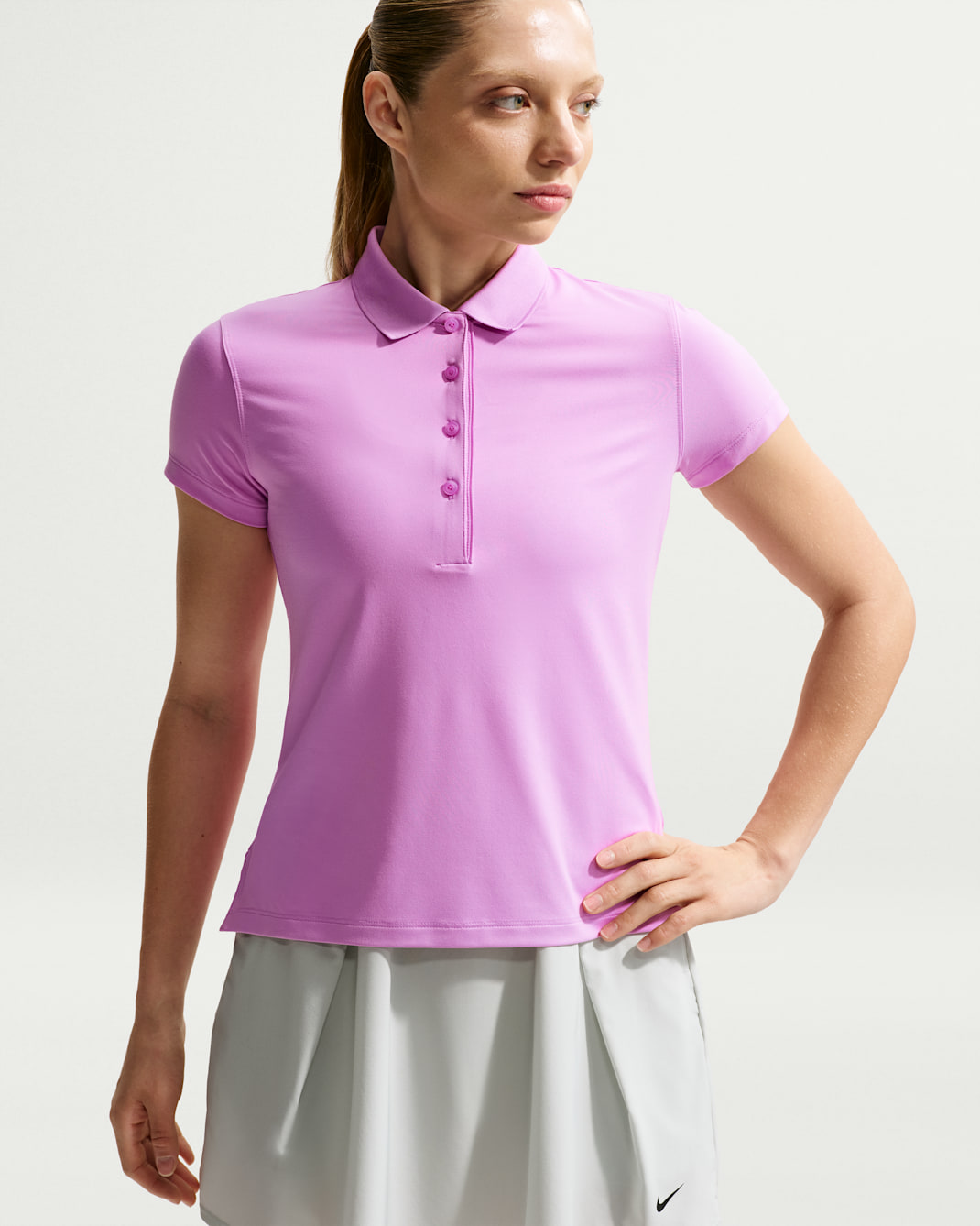 Nike Golf Club Women's Dri-FIT UV Short-Sleeve Golf Polo - Light Magenta/White
