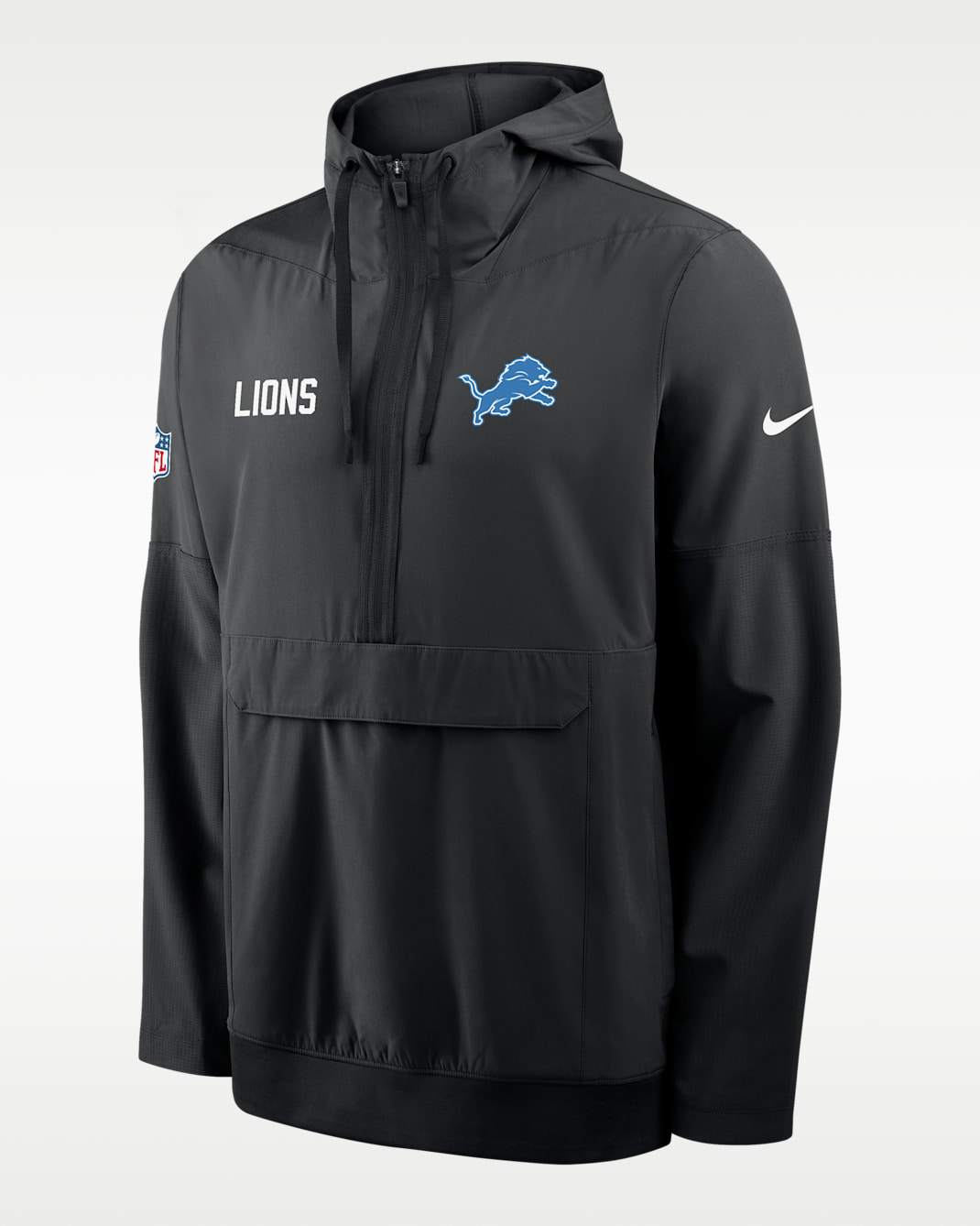 Detroit Lions Alt Option Route Anorak Men's Nike NFL 1/2-Zip Hooded Jacket - Black