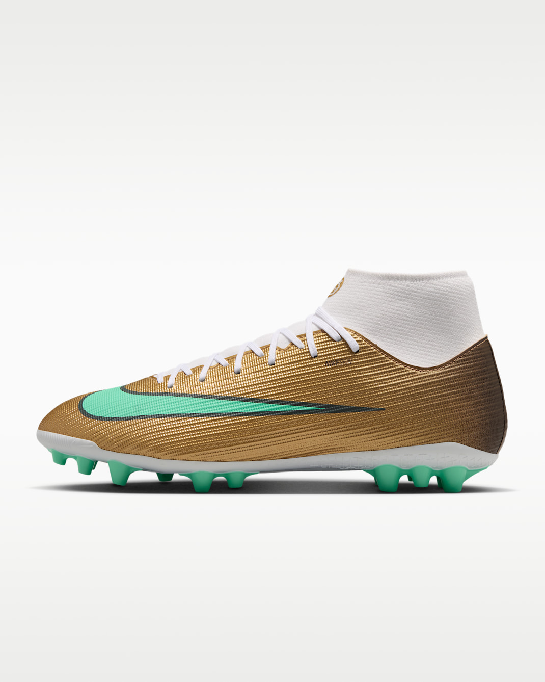 Nike Mercurial Superfly 11 Academy "Kylian Mbappé" Artificial-Grass High-Top Soccer Cleats - Metallic Gold/Green Glow