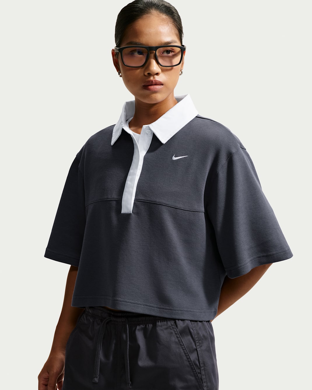 Nike Sportswear Women's Oversized Short-Sleeve Polo - Gridiron/Gridiron/Gridiron/White
