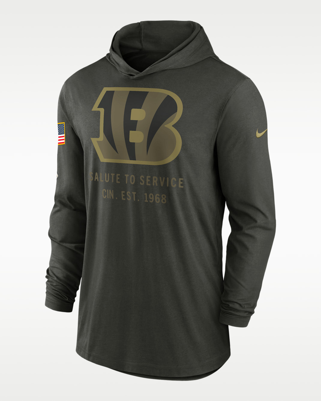 Cincinnati Bengals Salute to Service Sideline Men’s Nike Dri-FIT NFL Long-Sleeve Hooded Top - Forest Green
