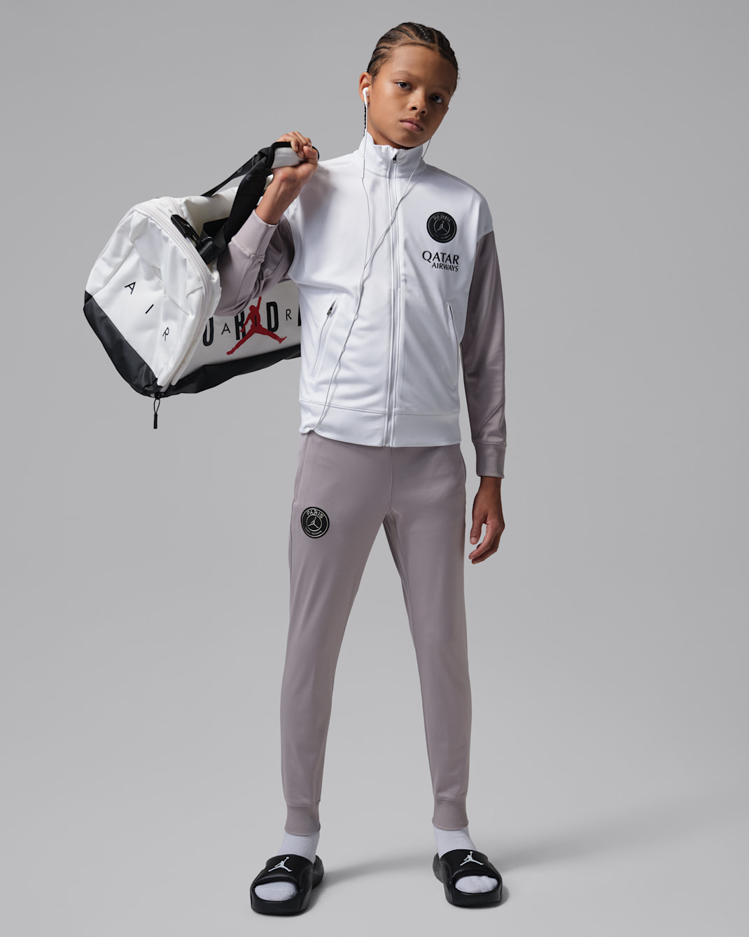 Paris Saint-Germain Strike Night Edition Men's Jordan Dri-FIT Football Knit Tracksuit - White/Atmosphere Grey/Black