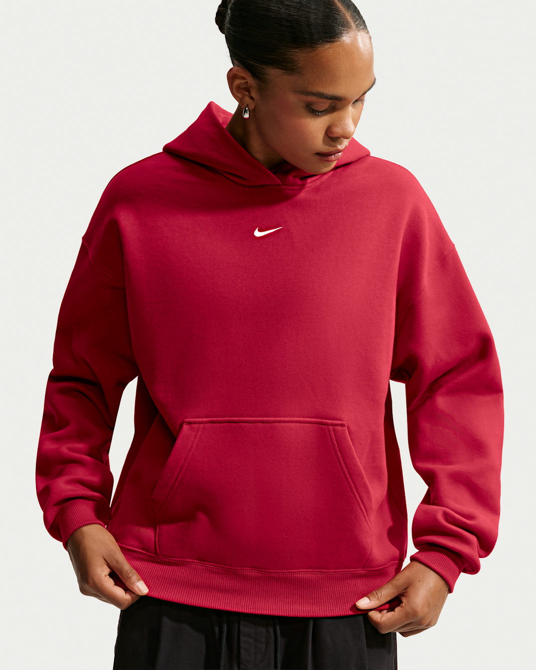 Nike Studio Fleece Medium Weight Women's Oversized Pullover Hoodie - Tough Red/Sail
