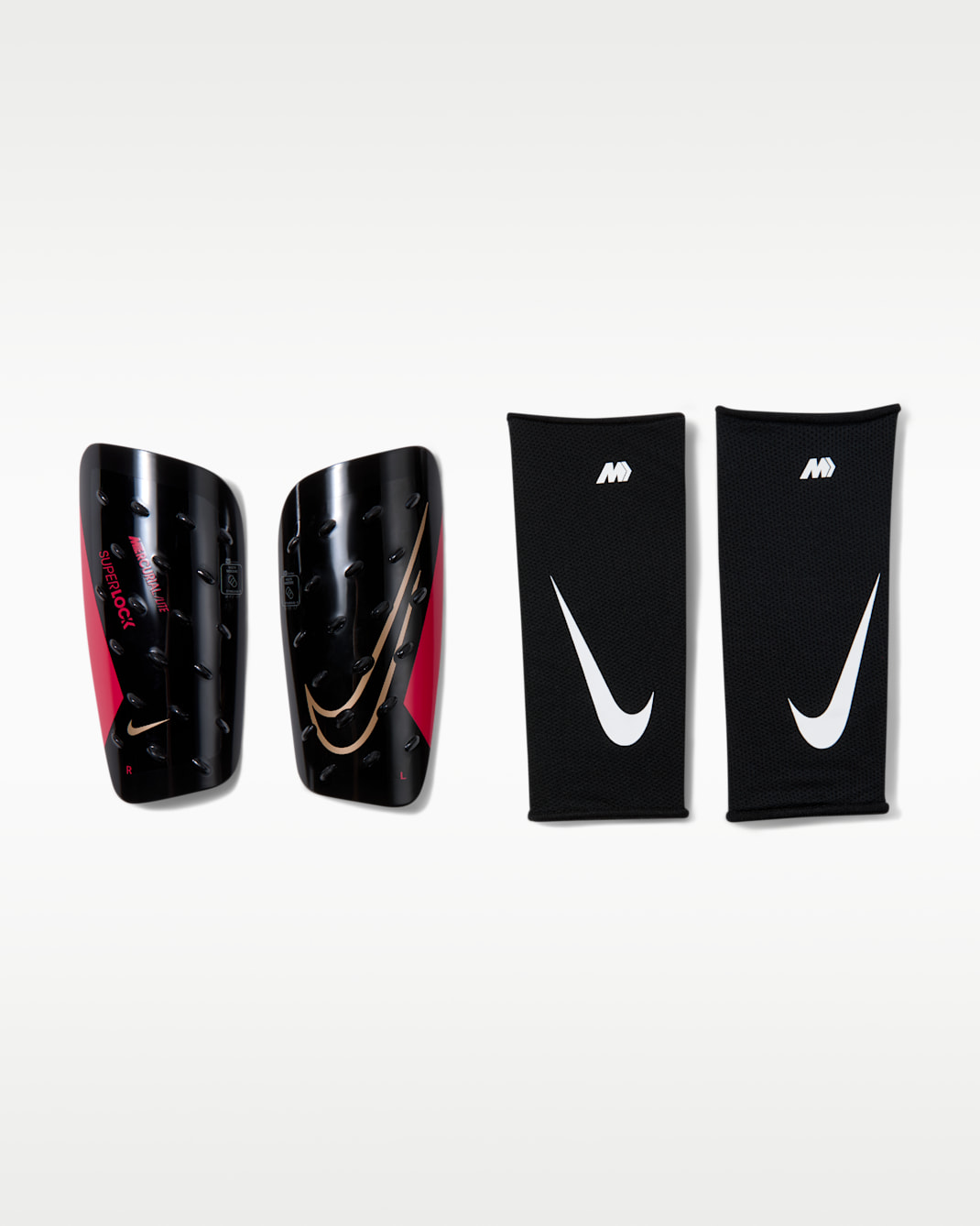 Nike Mercurial Lite SuperLock Soccer Shin Guards - Black/Bright Crimson/Blur