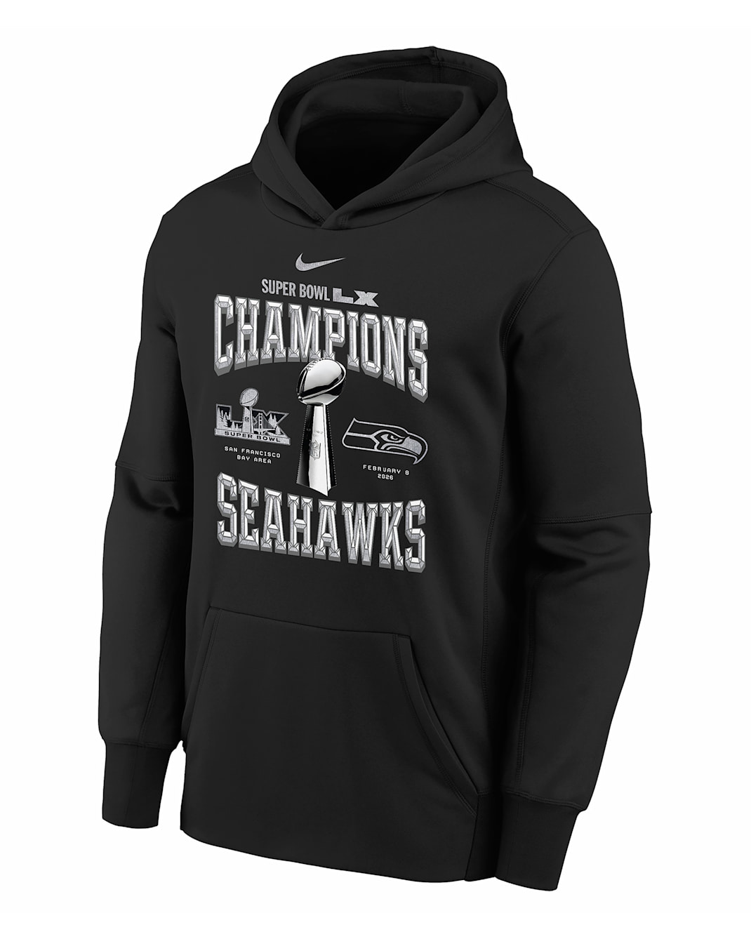 Seattle Seahawks Super Bowl LX Champions Trophy Collection Big Kids' Nike NFL Pullover Hoodie - Black