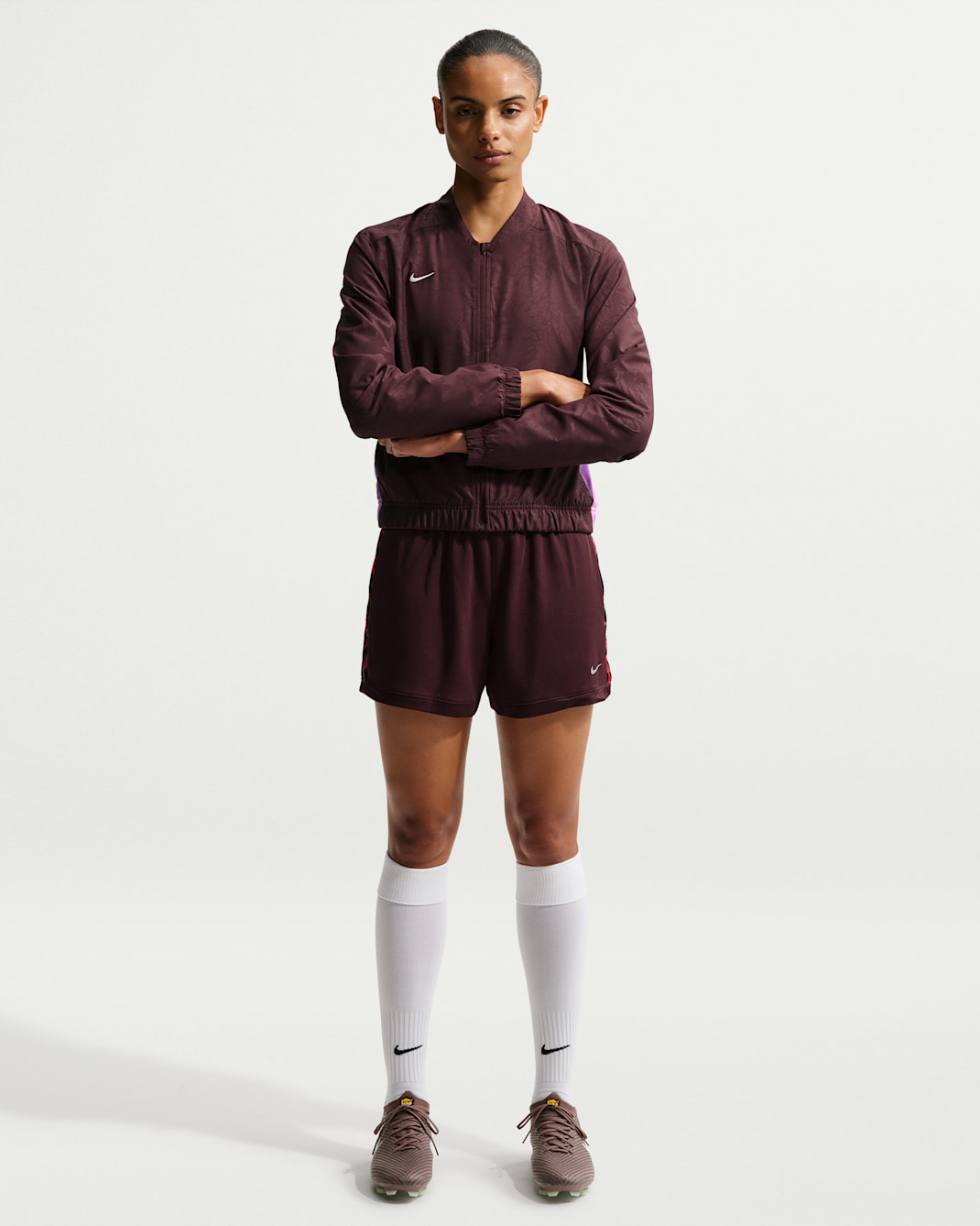 Nike United Academy Women's Dri-FIT Football Knit Shorts - Burgundy Crush/Multi-Colour/Metallic Silver