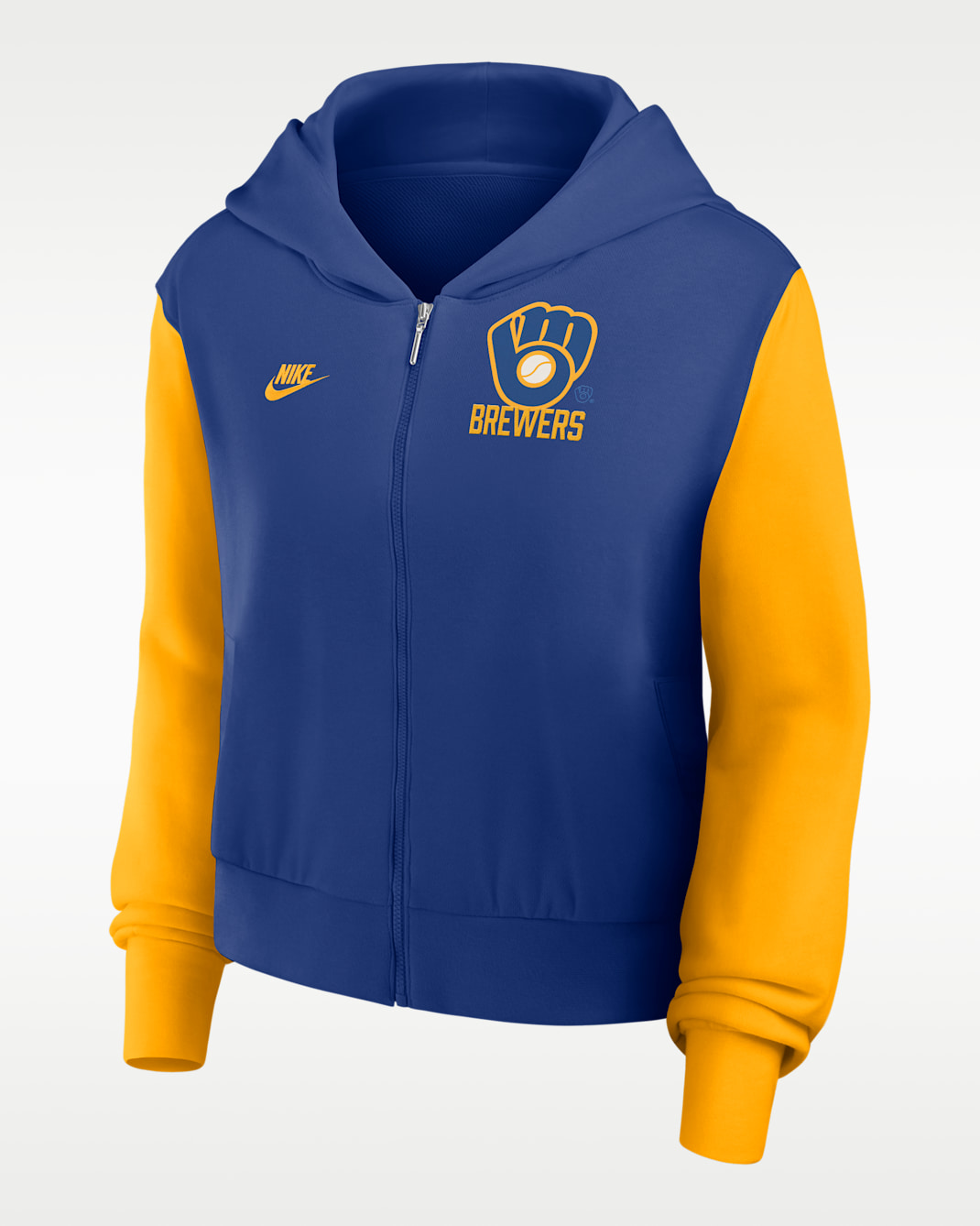 Sudadera con gorro de cierre completo Nike de la MLB para mujer Milwaukee Brewers Cooperstown - Azul enérgico