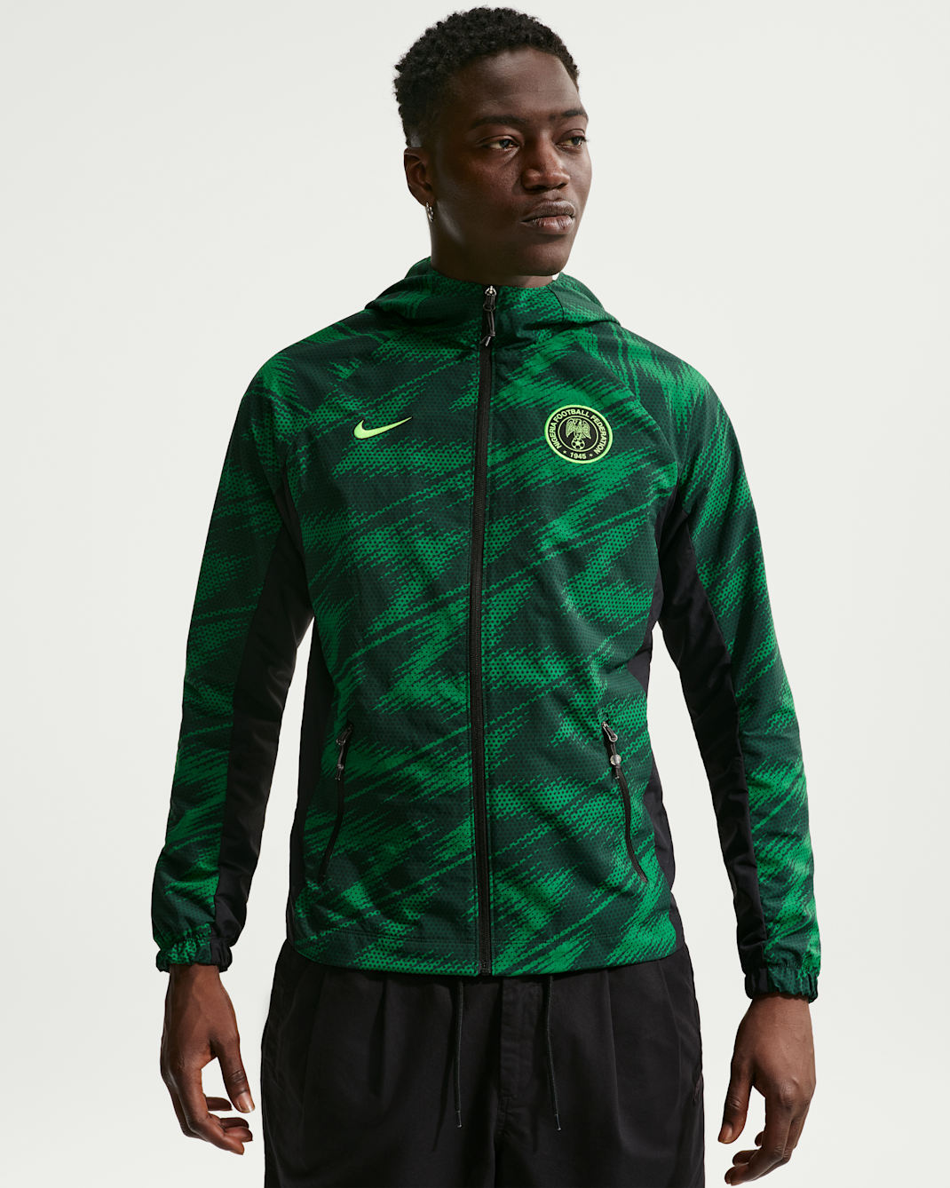 Veste tissée Nike Football Nigeria AWF pour homme - Pine Green/Noir/Electric Green