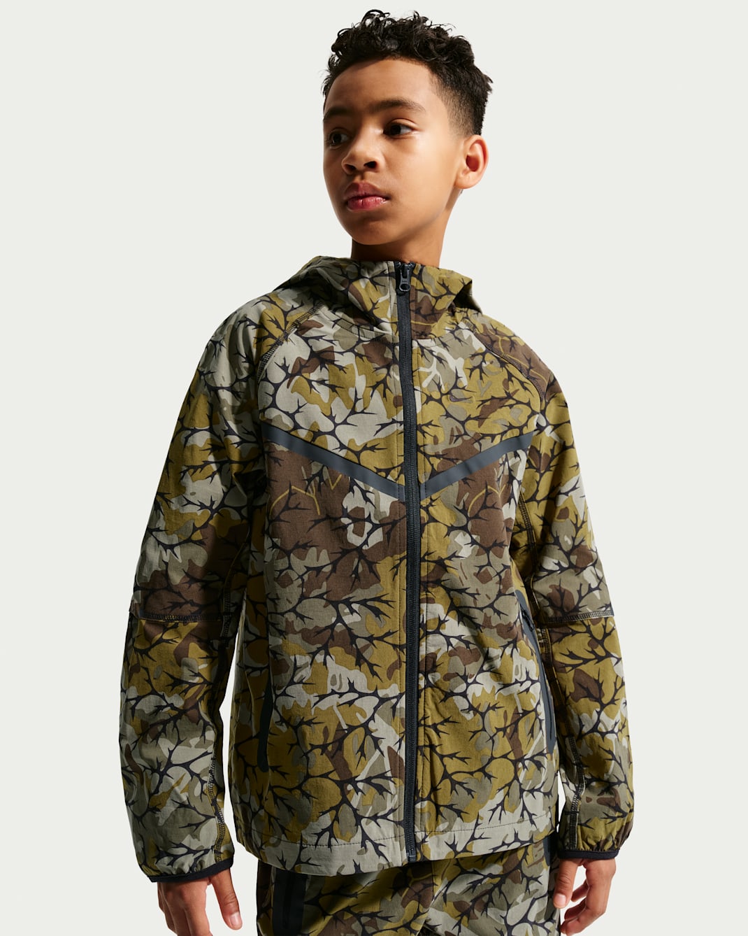 Nike Sportswear Tech Woven Older Kids' (Boys') Full-Zip Top - Olive Flak/Black