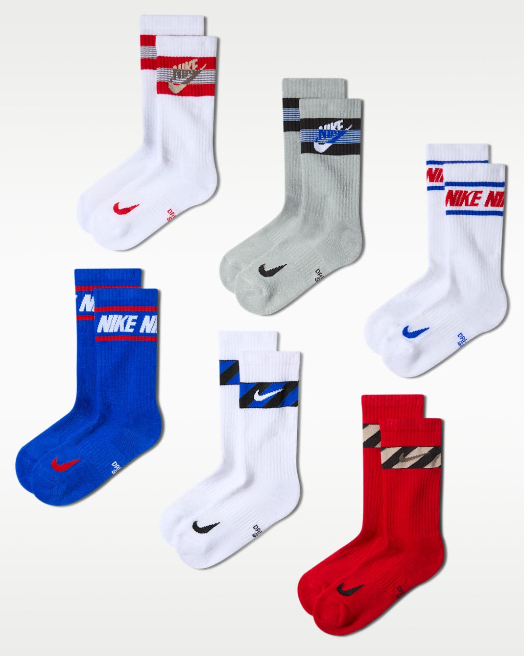 Nike Everyday Kids' Cushioned Crew Socks (6 Pairs) - Multi-Color