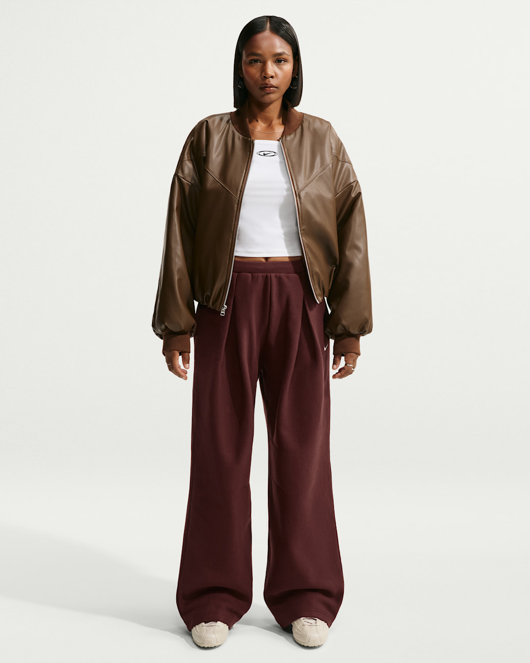 Nike Studio Fleece Heavyweigth ekstra stor bukse med høyt liv, plissering og åpen fald til dame - Mystic Dates/Sail