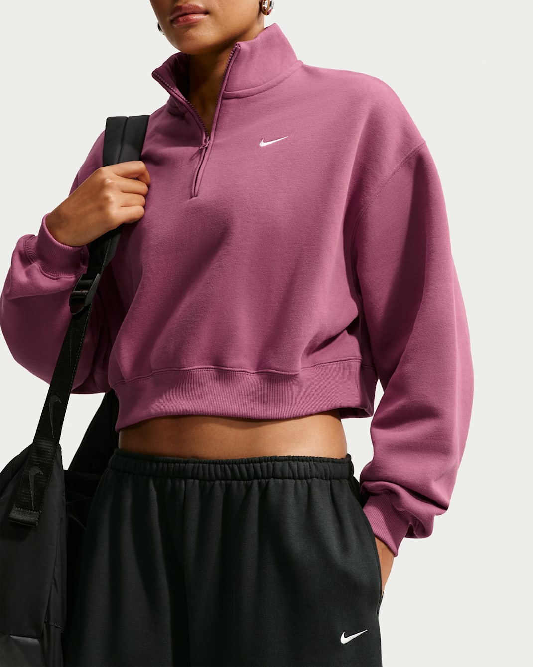 Nike Studio Fleece Medium Weight Women's Oversized 1/4-Zip Cropped Top