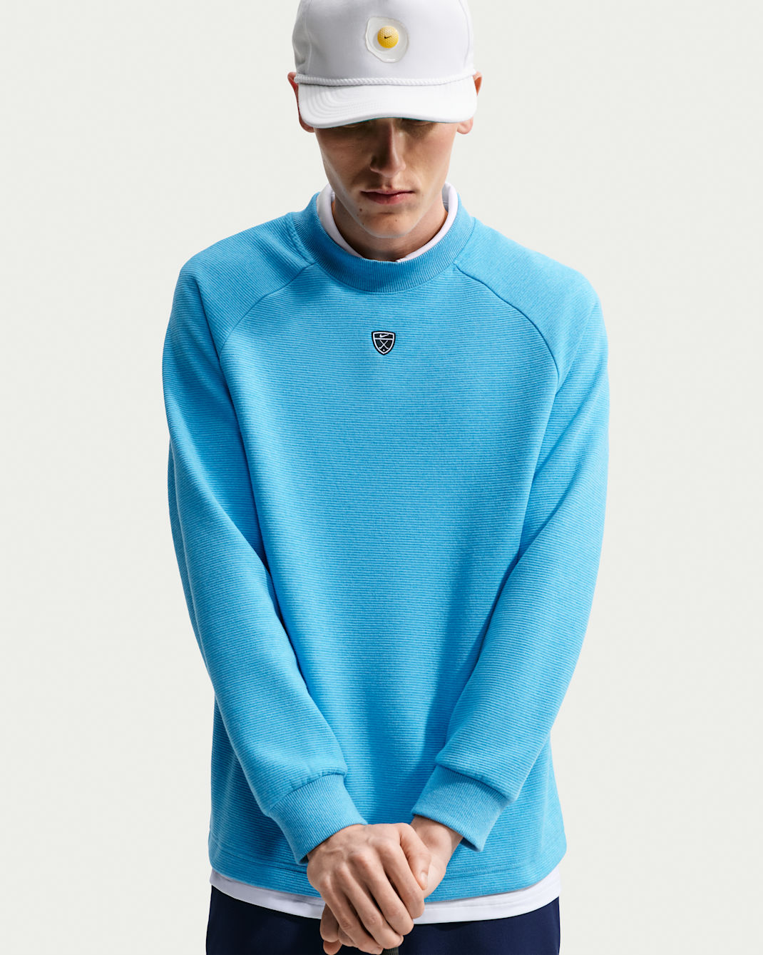 Nike Par Therma-FIT-golftrøje med rund hals til mænd - Aurora Blue/hvid/sort