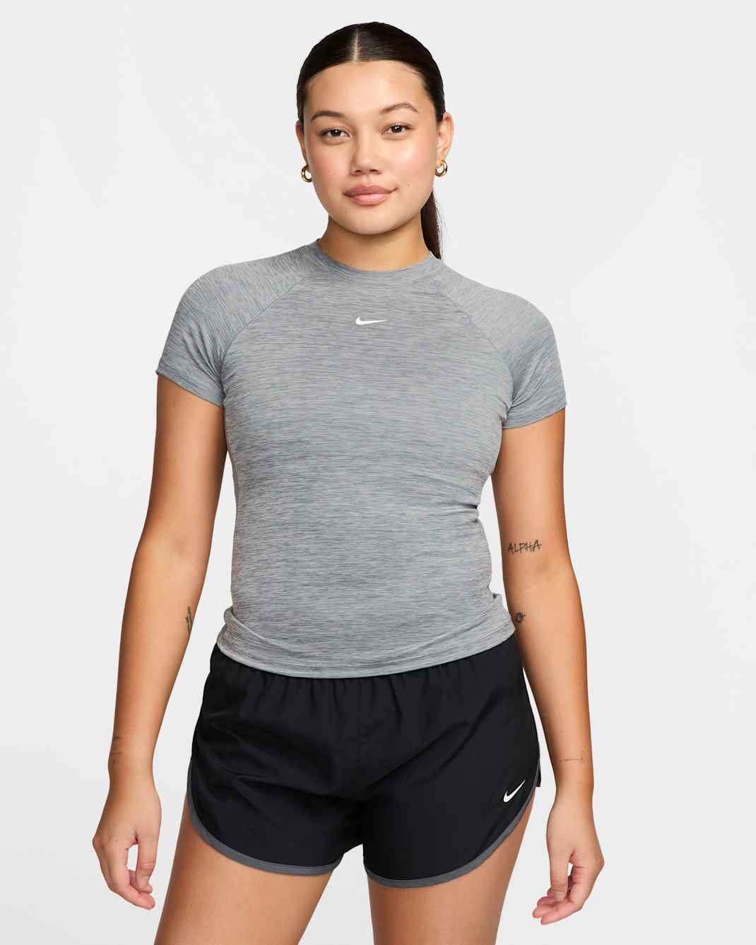 Nike Pro Women's Dri-FIT Short-Sleeve Top - Smoke Grey/Heather/White