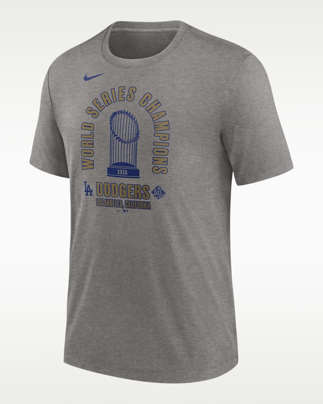 Playera Nike de la MLB para hombre de Los Angeles Dodgers 2025 World Series Champions - Carbón jaspeado