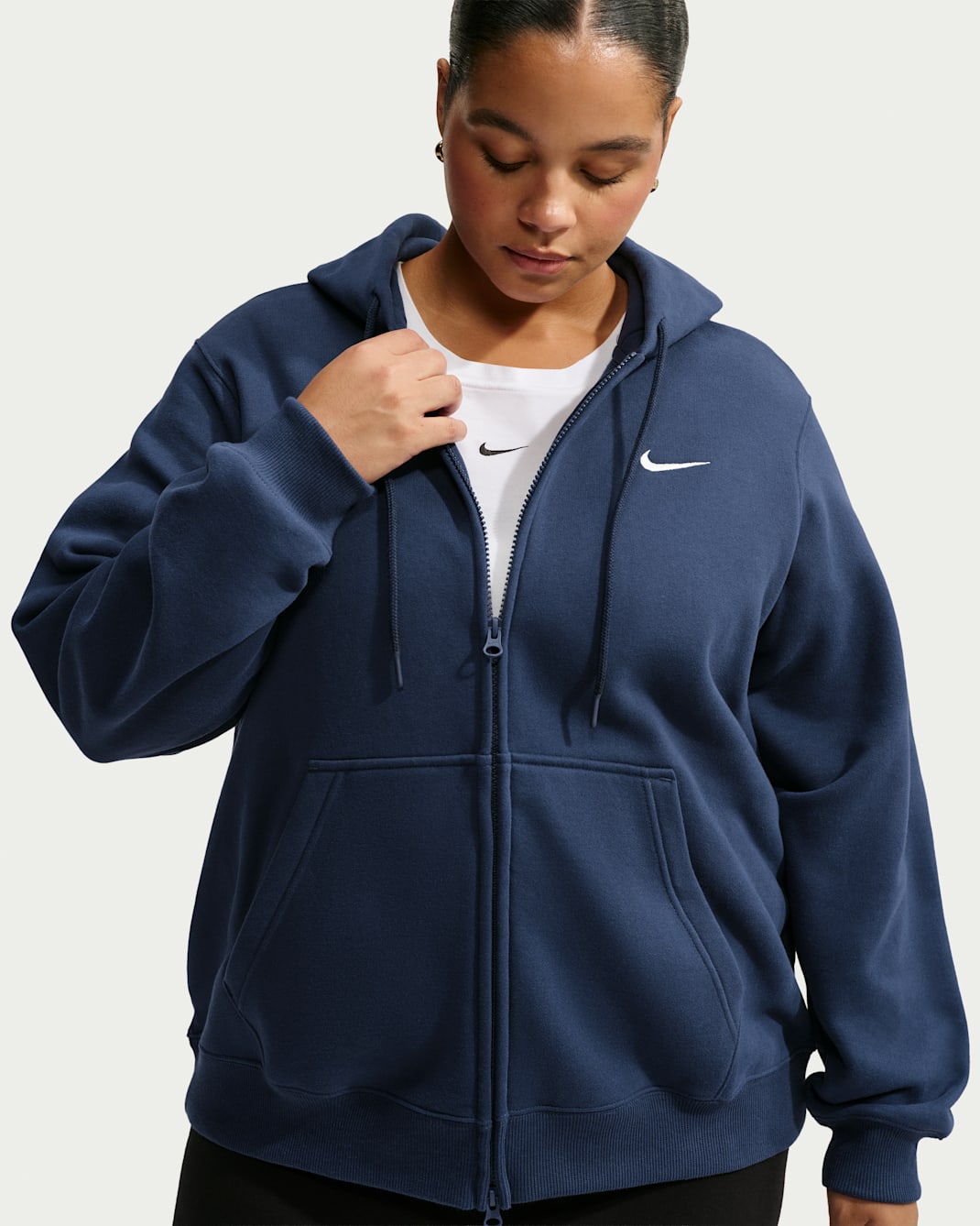 Nike Studio Fleece Medium Weight Women's Full-Zip Hoodie (Plus Size) - Midnight Navy/Sail