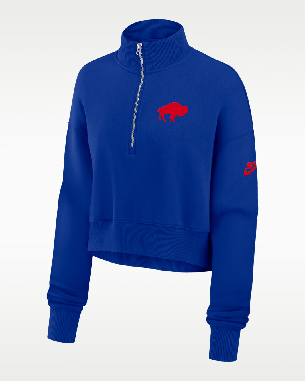 Sudadera de cuello redondo Nike de la NFL cropped de cierre de 1/4 para mujer Buffalo Bills Phoenix - Royal
