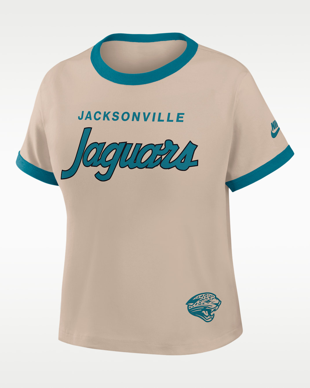 Jacksonville Jaguars Rewind Ringer Mod Women's Nike NFL Cropped T-Shirt - Cream