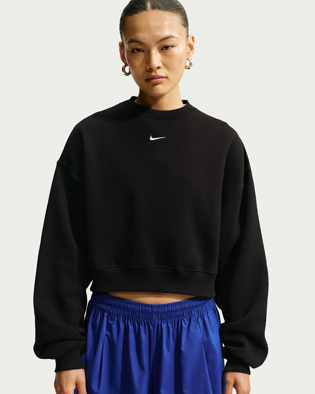 Nike Studio Fleece Medium Weight Women's Oversized Cropped Crew - Total Black/Sail