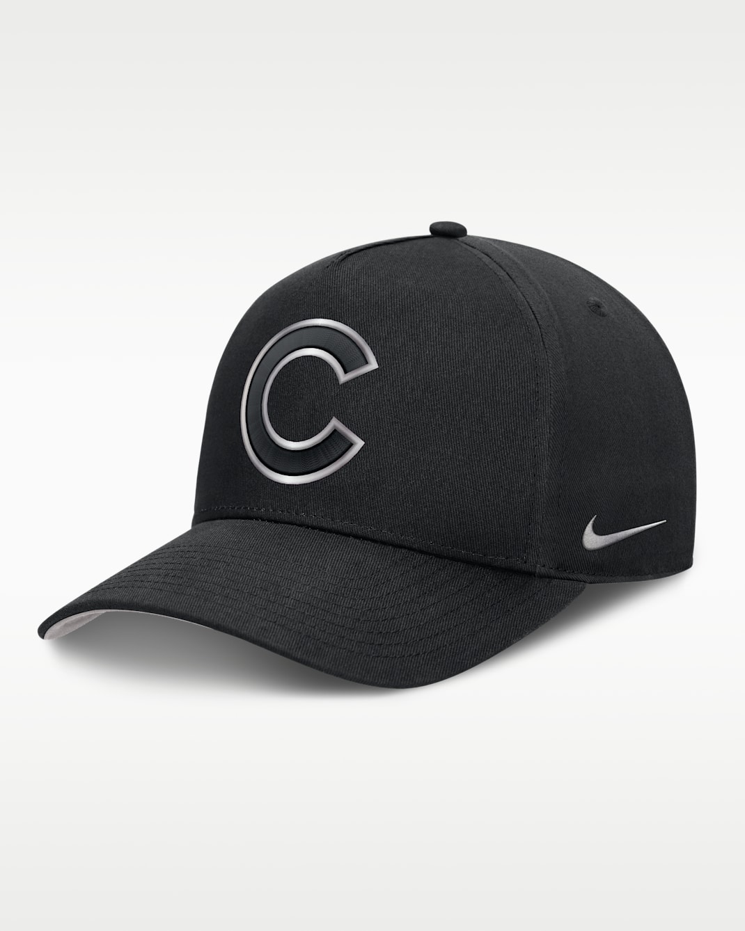 Chicago Cubs Rise Men's Nike Dri-FIT MLB A-Frame Trucker Adjustable Hat - Black/Grey