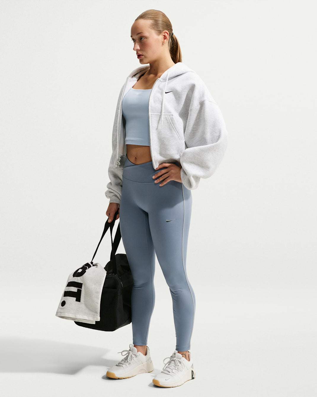 Nike One leggings i full lengde med høyt liv til dame - Ashen Slate/Sail
