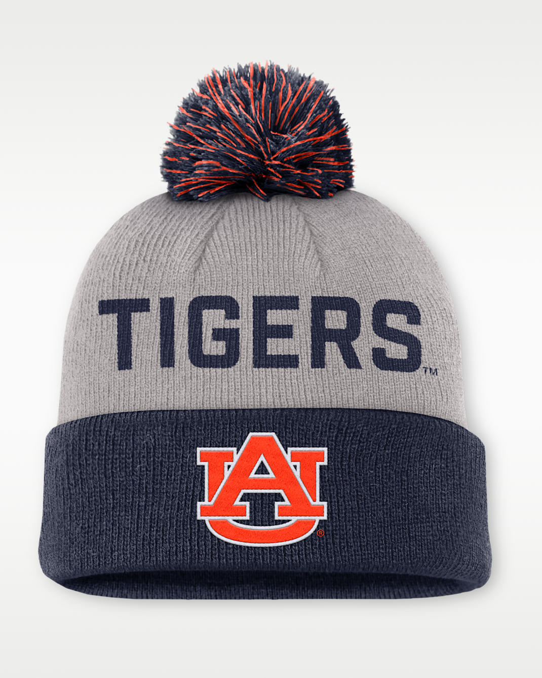 Auburn Primetime Peak Men's Nike College Cuffed Pom Beanie - Grey