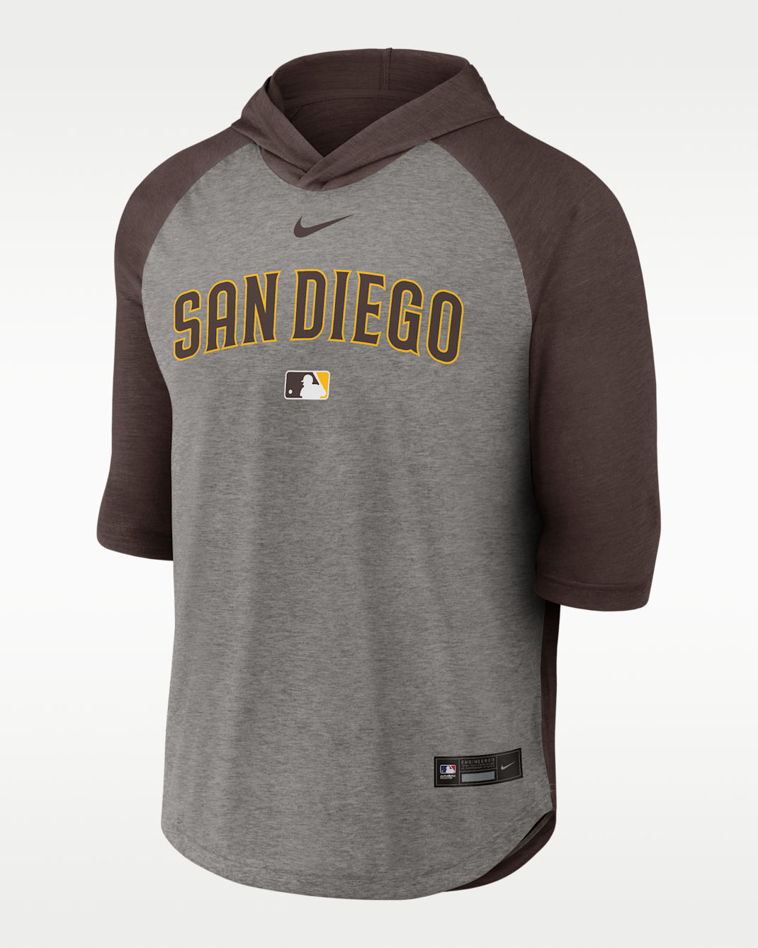 San Diego Padres Authentic Collection Flux Men's Nike Dri-FIT MLB 3/4-Sleeve Hooded T-Shirt - Brown