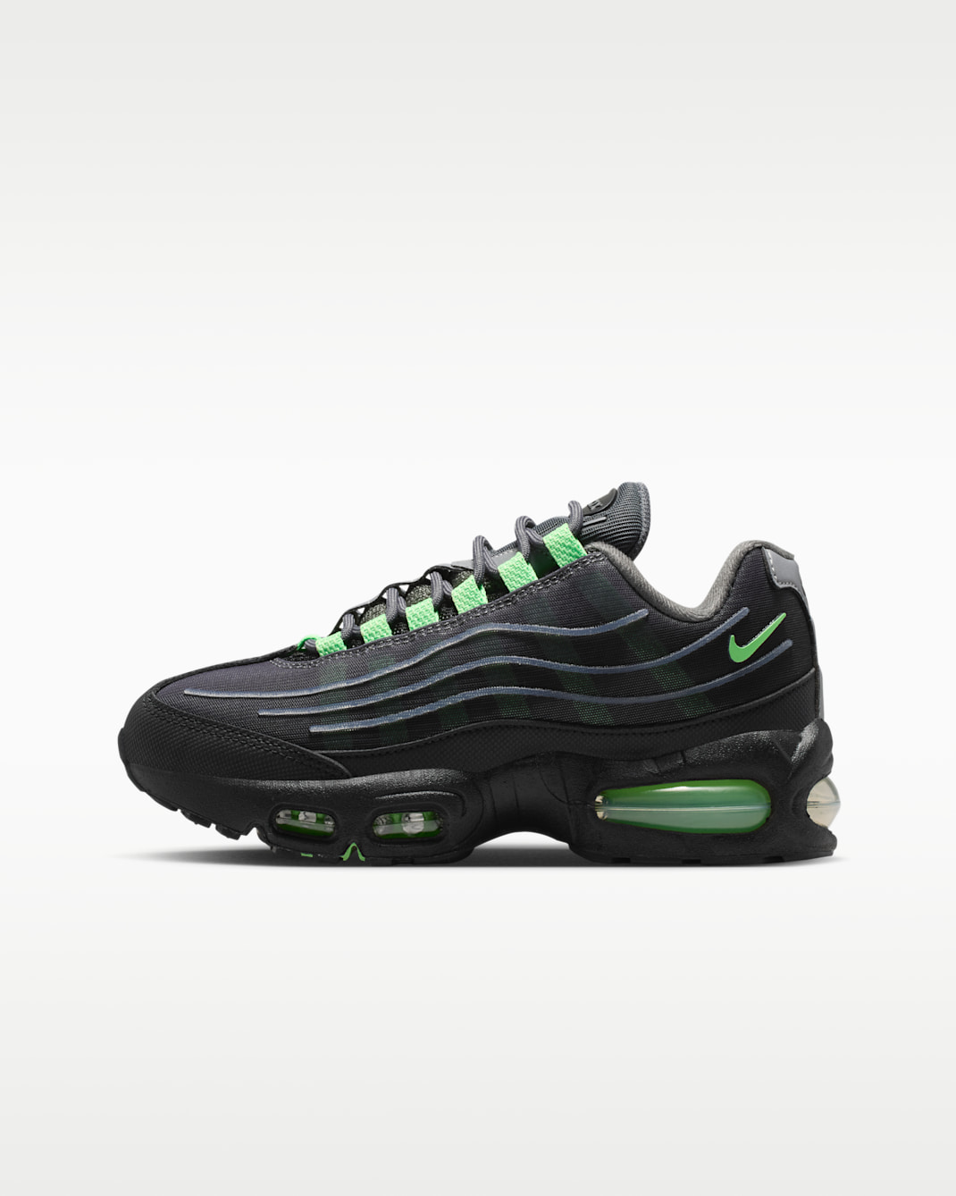 Nike Air Max 95 'Big Bubble' Tech Older Kids' Shoes - Iron Grey/Black/Metallic Silver/Illusion Green