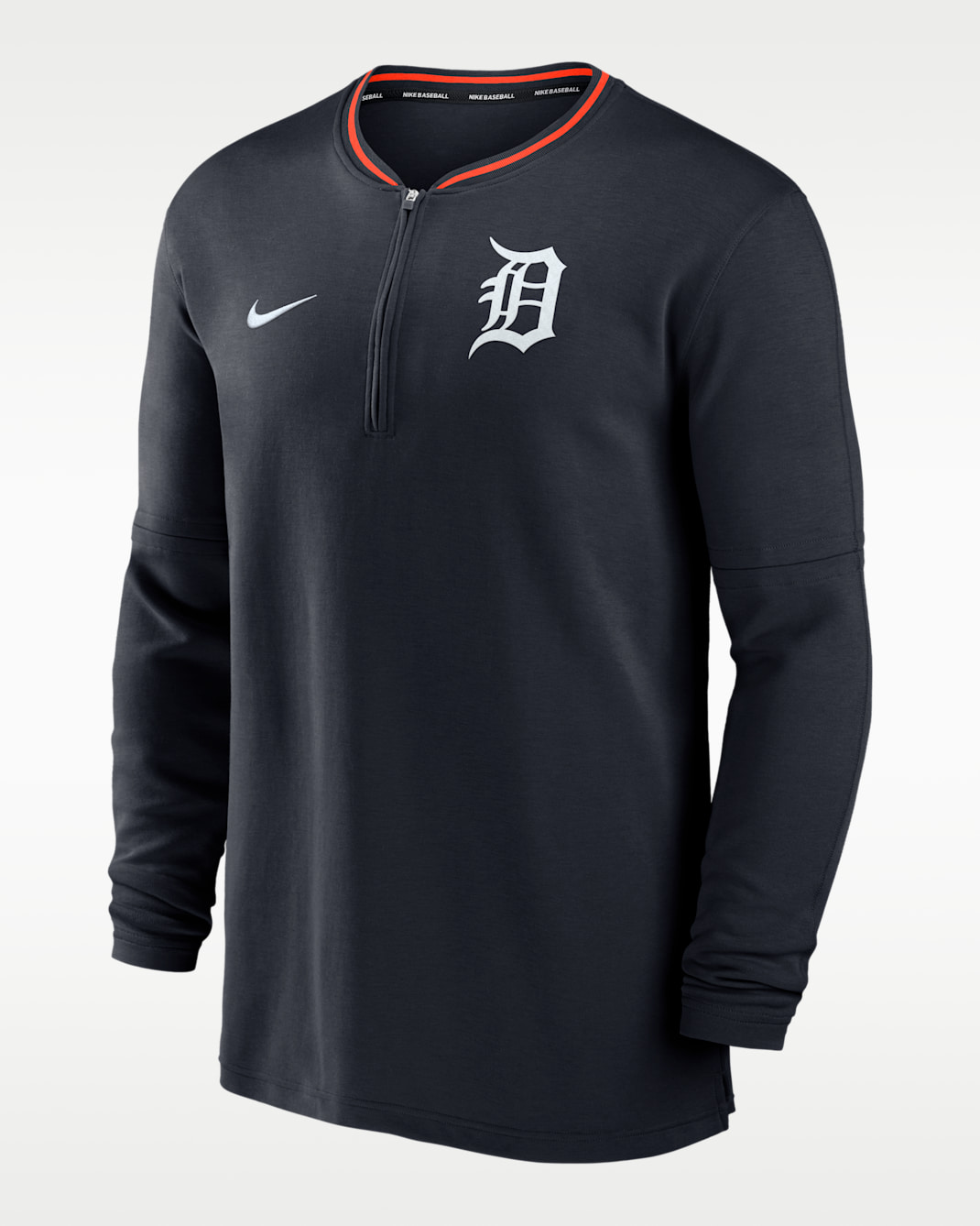 Playera de manga larga Nike Dri-FIT de la MLB de medio cierre para hombre Detroit Tigers Authentic Collection - Azul marino