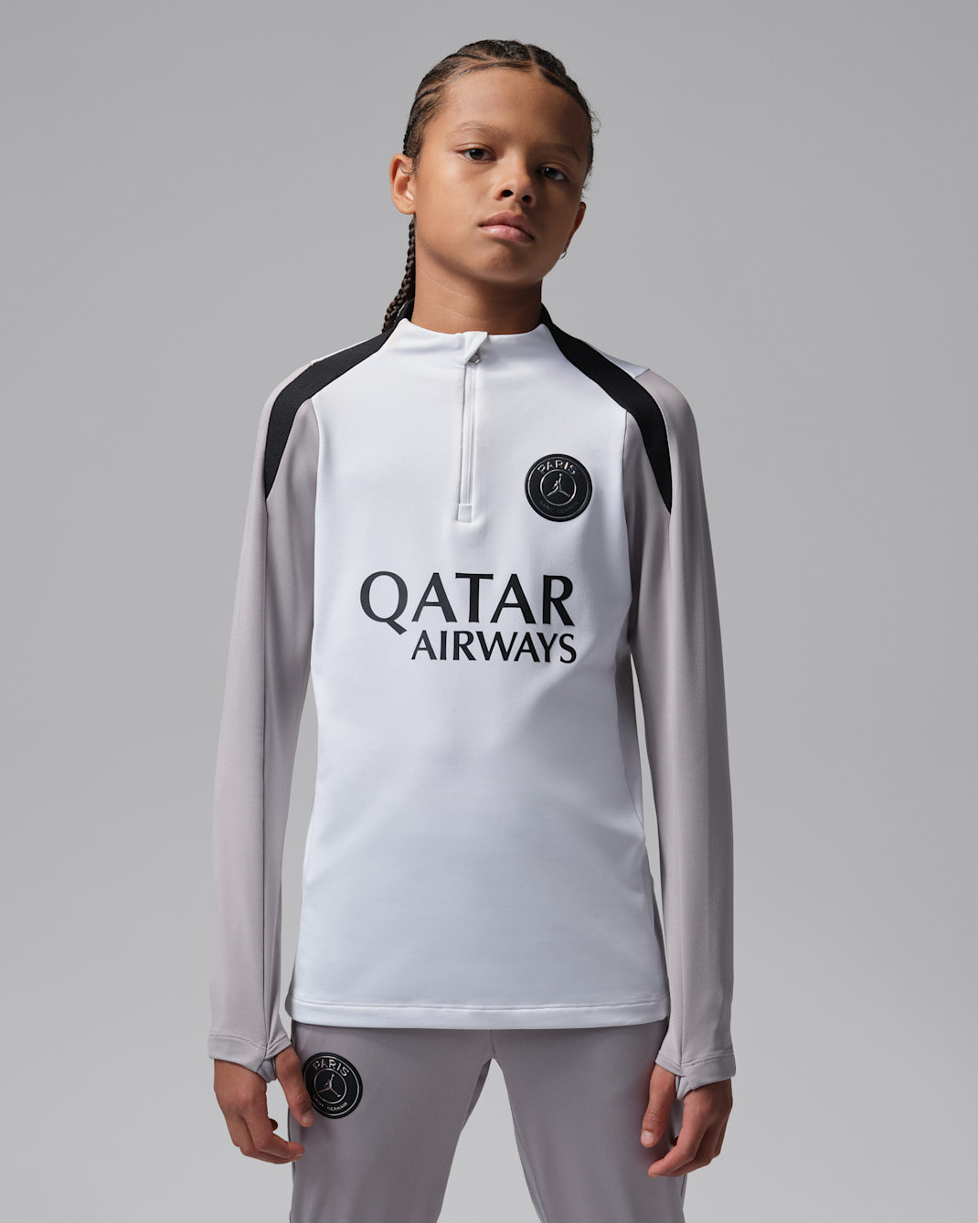 Paris Saint-Germain Strike Night Edition Older Kids' Jordan Dri-FIT Football Knit Drill Top - White/Atmosphere Grey/Black/Black